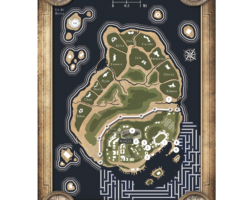 Map of the Sacred Isle - Map of the Sacred Isle on which the Divine Empress and Houses Major reside. Comprised of hand-drawn maps and rondels that were digitally painted and composited in Photoshop.