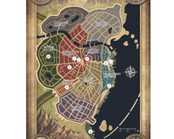 Map of Impyria (Capital City) - Map of Impyria, the empire’s capital city located on the mainland. Comprised of hand-drawn maps and rondels that were digitally painted and composited in Photoshop.
