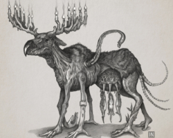Thoroughly odd pencil sketch of a fantasy creature bred to light one’s way through a haunted wood