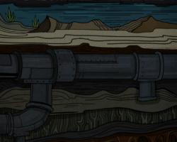 I digitally drew this backdrop for an animated trailer I made for The Witchstone launch in which a copy of the book falls from the sky down through the city and sewers to the fiery pits below!